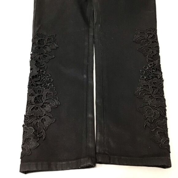 Soft Surroundings Black Wax Coated Embroidered Denim Jeans - Picture 4 of 10